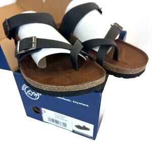 White Mountain Gracie‎ Sandals Black Comfort Footbed Buckle Strap Slide Size 9